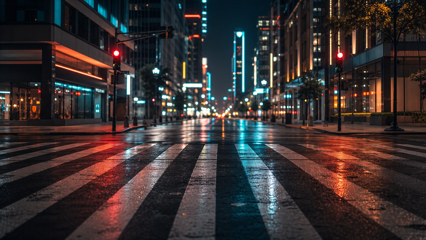 Empty Neon Crosswalk Night