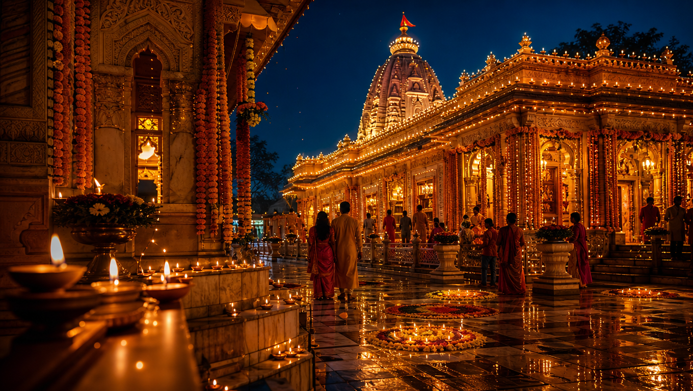 Festival of Lights on a Temple Facade