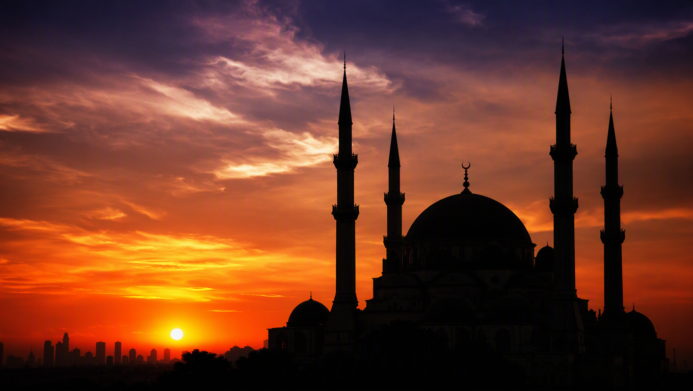Mosque Silhouette at Fiery Sunset