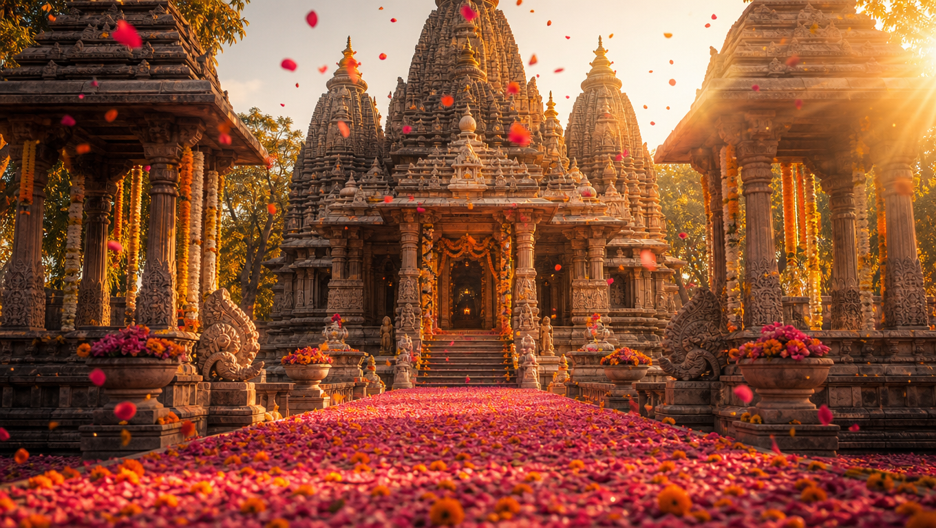 Sacred Temple Path of Flower Petals