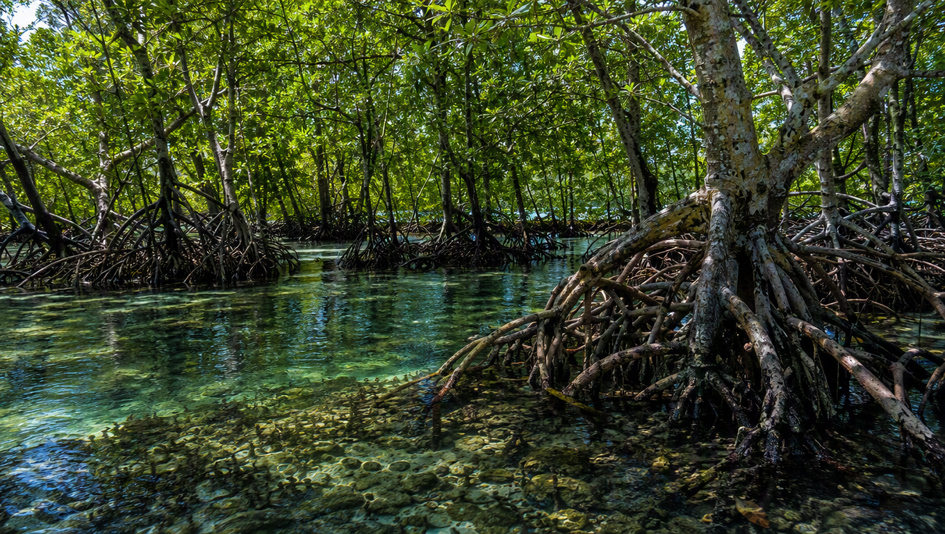 Mangrove Roots in Clear Water