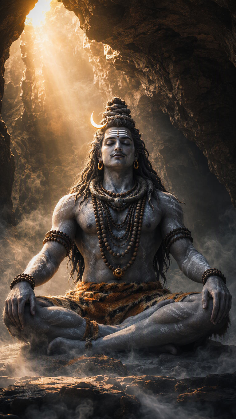 Lord Shiva Meditating in Mountain Cave