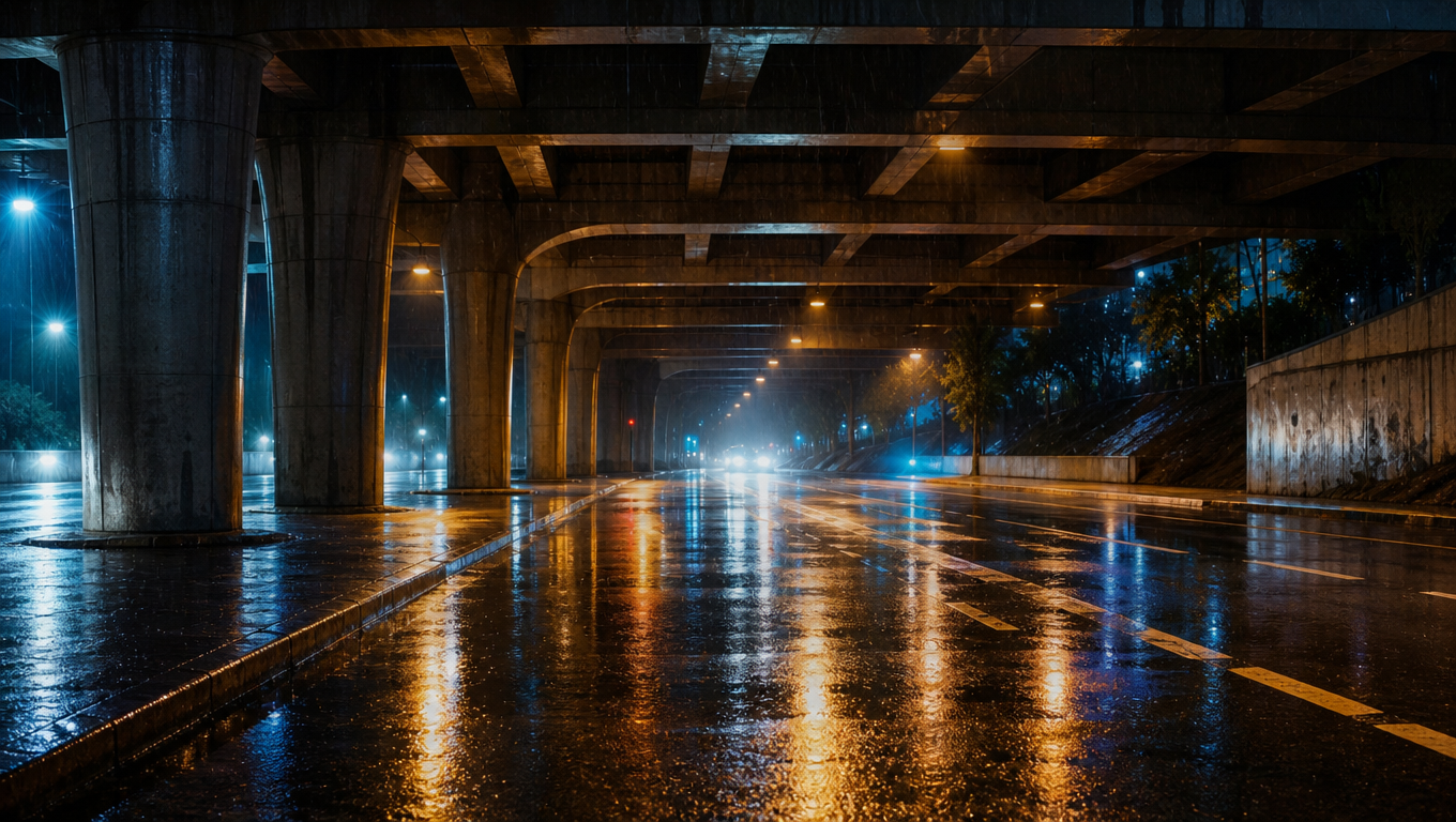 Rainy Highway Overpass Glow