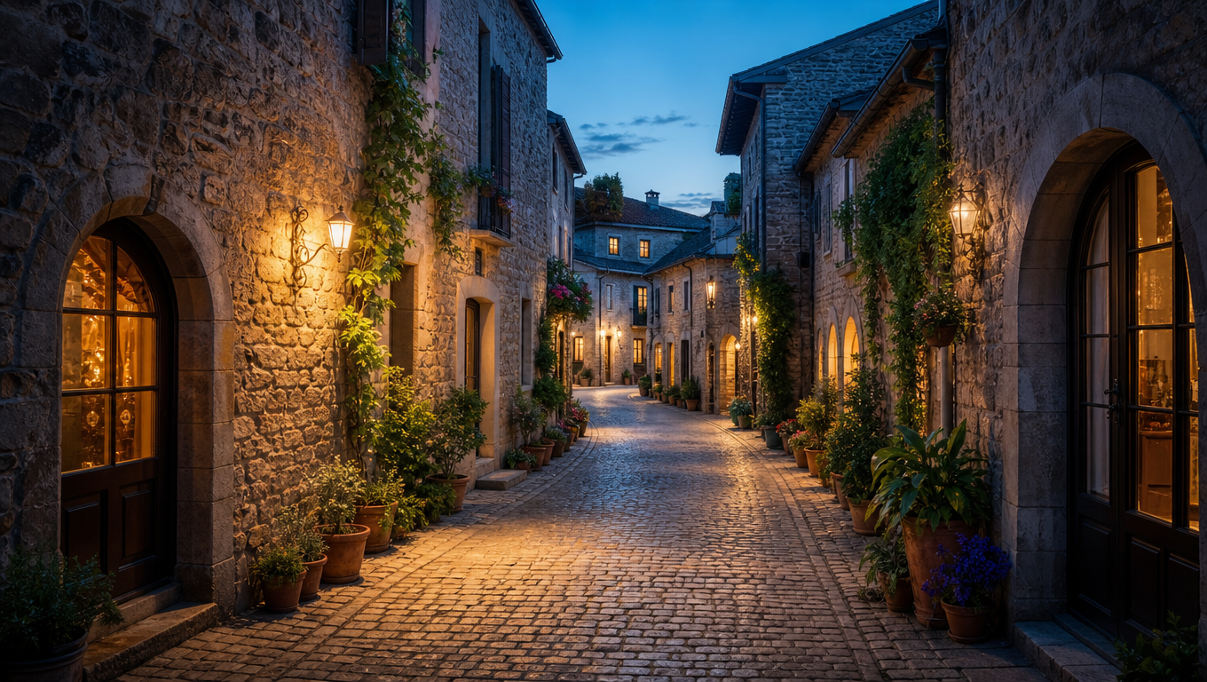 Cobblestone Lane at Dusk