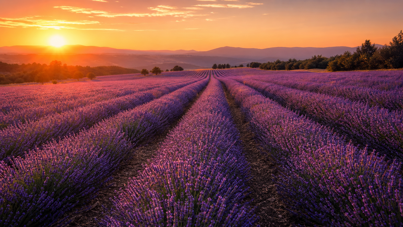 Lavender Rows at Sunset