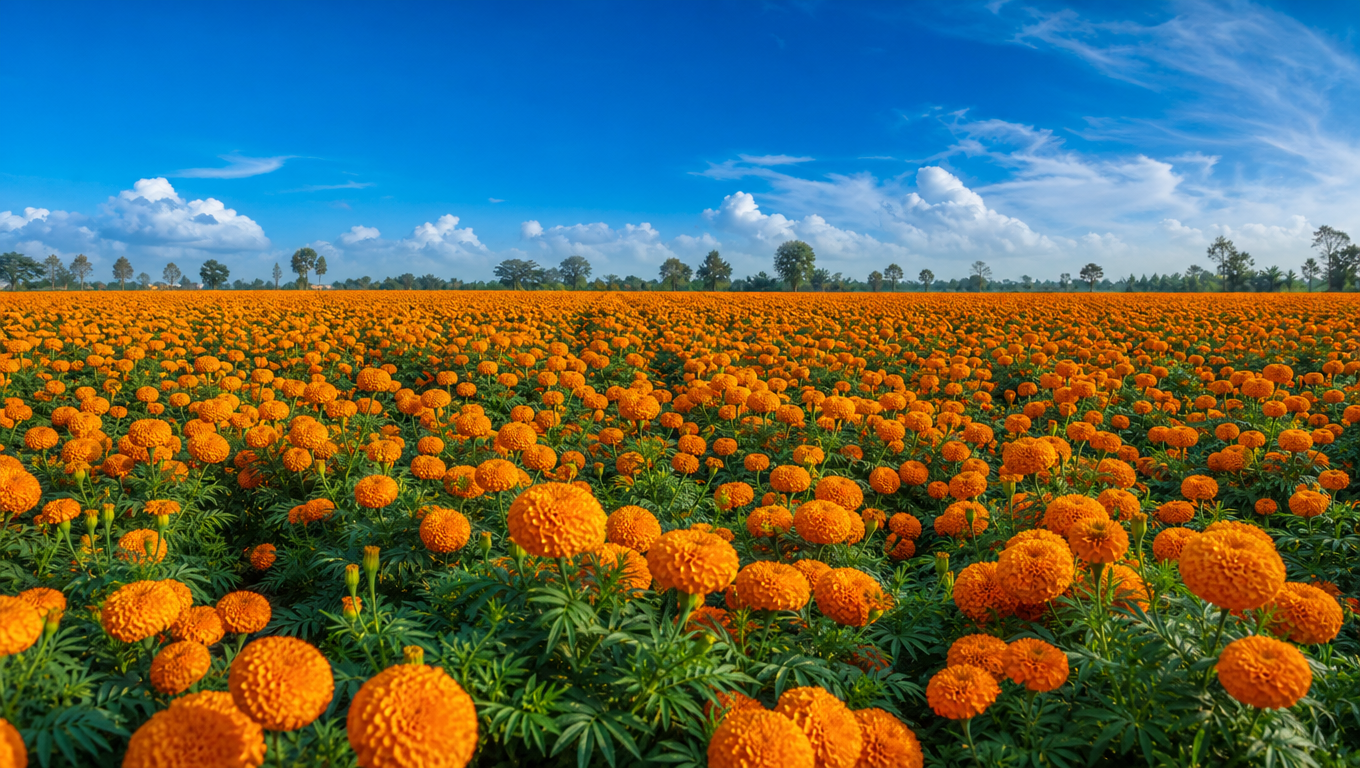 Marigold Field Under Blue Sky