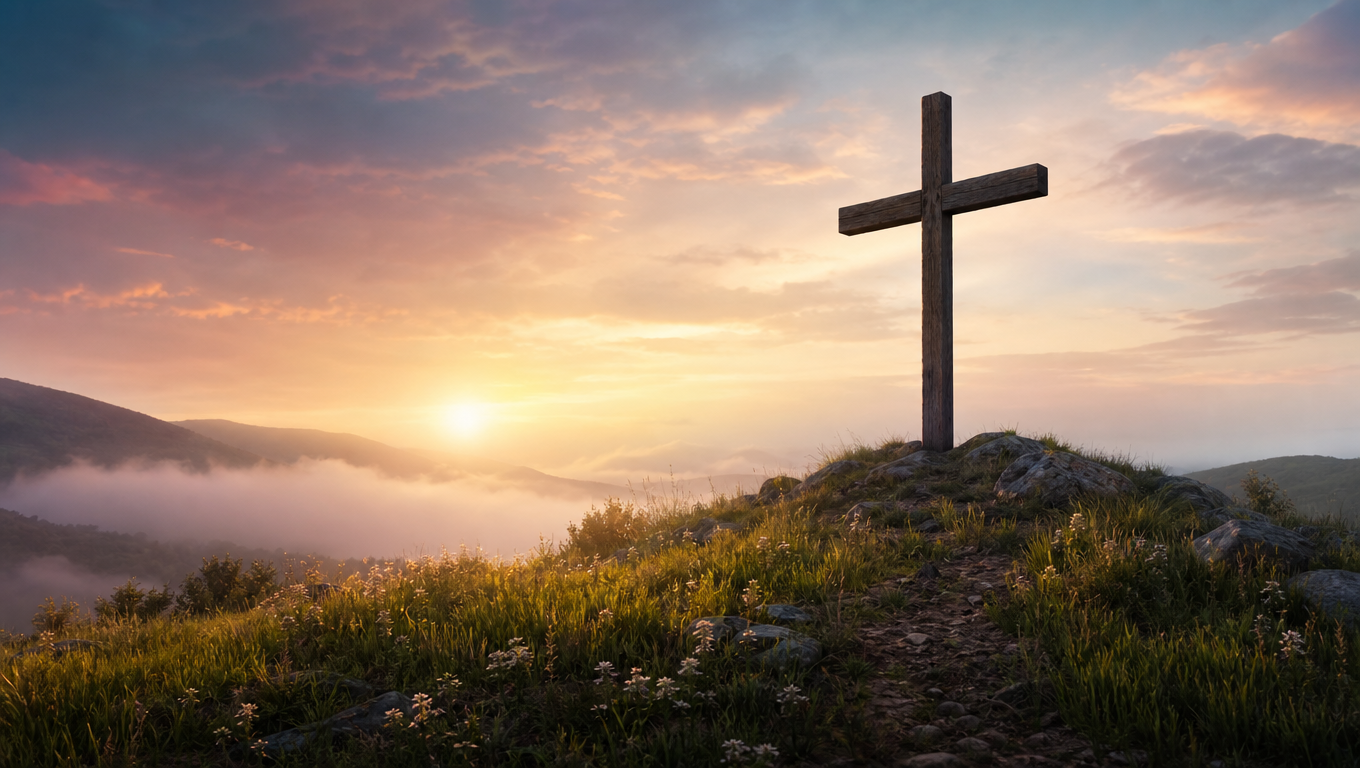 Simple Cross on a Sunrise Hill