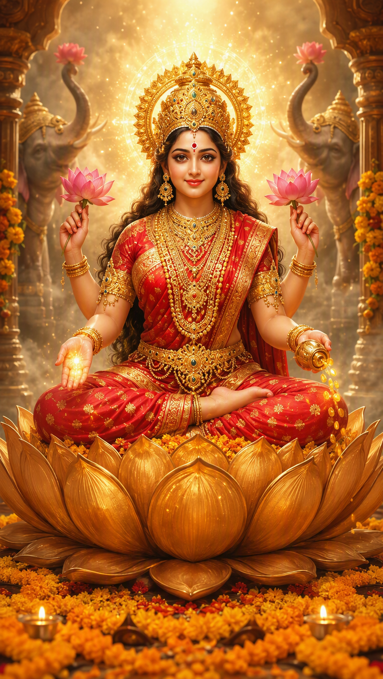 Goddess Lakshmi on Golden Lotus