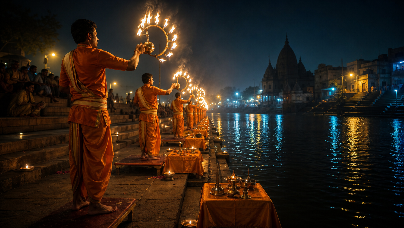 River Aarti Lamps at Night