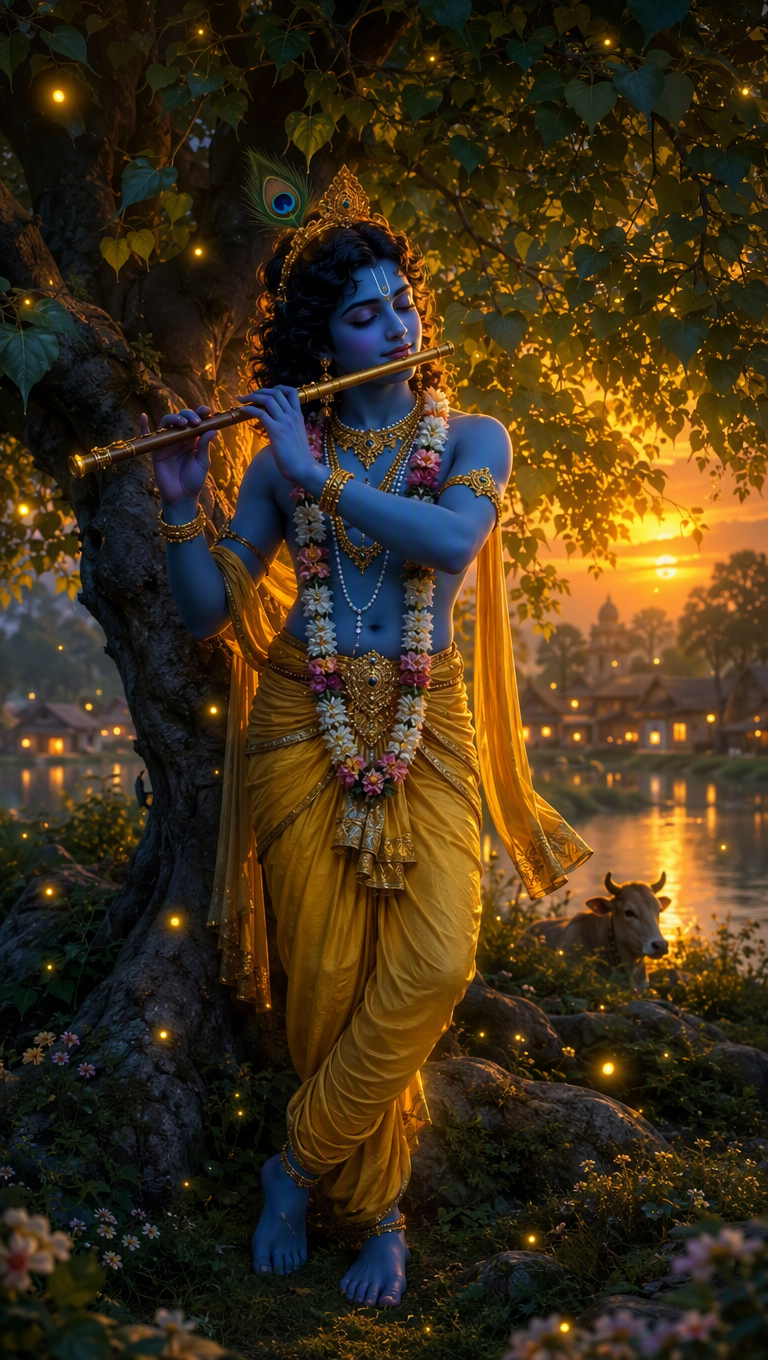 Krishna Playing Flute at Dusk