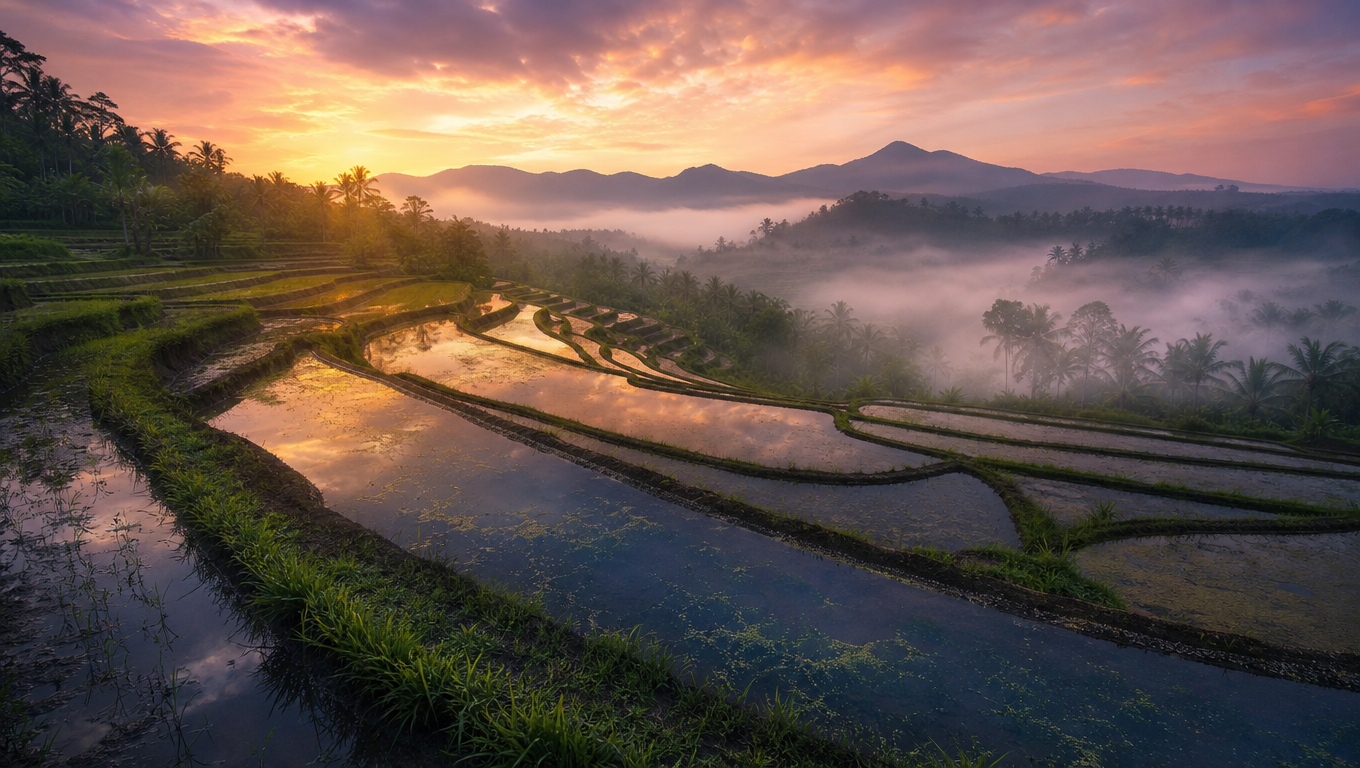 Rice Terraces at Soft Dawn