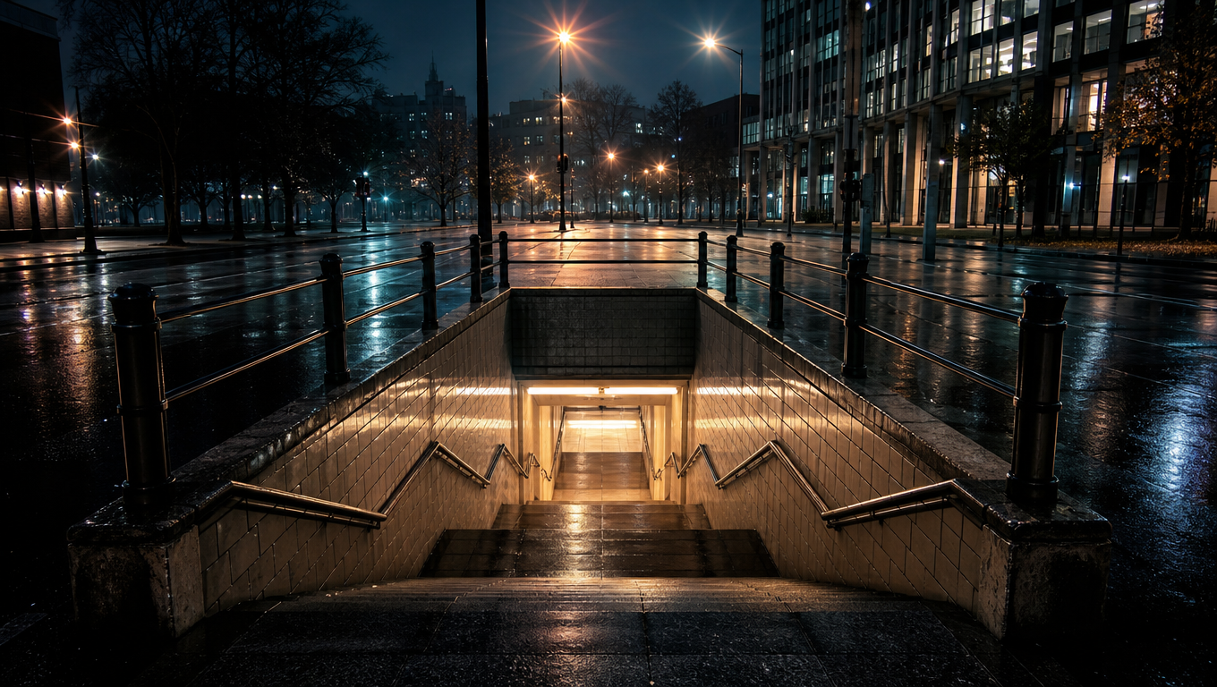 Subway Entrance Night Glow